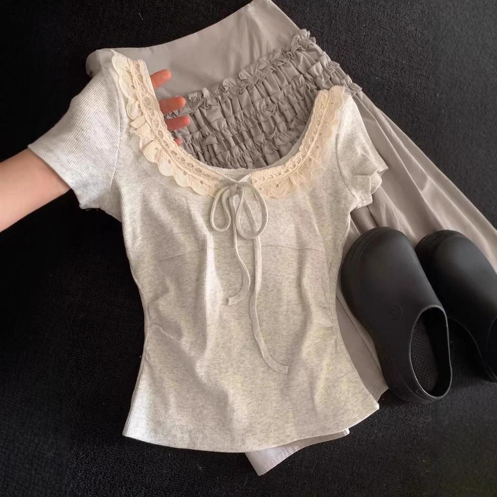 Women's Summer 2025 Lace-Trimmed Slim-Fit Short-Sleeve T-Shirt - Stunning, Beautiful, Unique