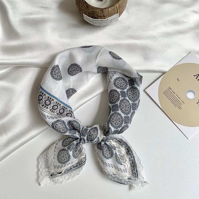 Headscarf summer female pastoral style sweet and fresh decorative scarf lace silk scarf neck small square hair accessories