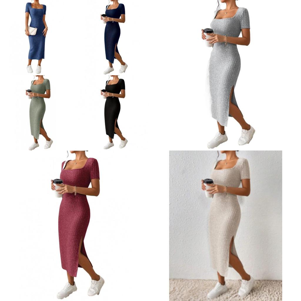 Summer Dress Women Satin Fabric Bodycon Open Slit Casual Elegant For Office Wear