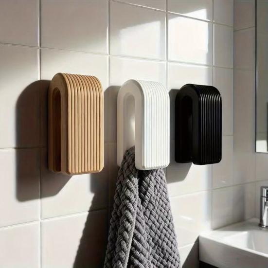 3D Printed Towel Hook Vertical Grain U-Shaped Appearance Adhesive Installation Automatic Locking Hook