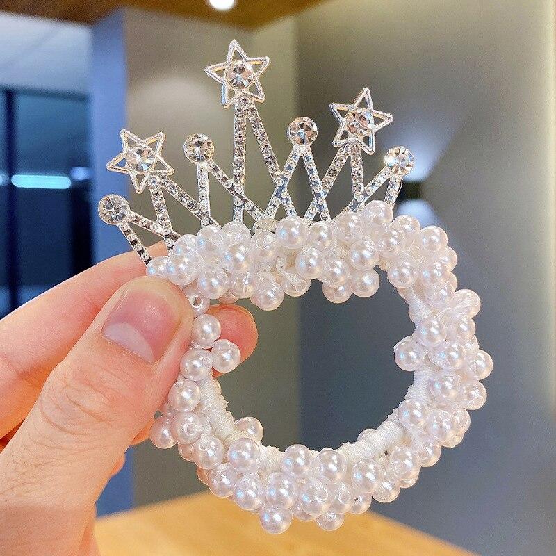 1 Uds nueva moda corona de perlas princesa niños lindas bandas elásticas para el cabello lazos para el cabello para niñas accesorios para el cabello para niñas sombreros de bebé