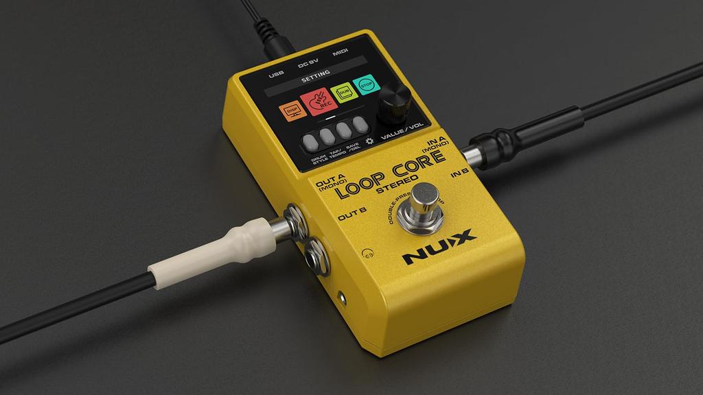 Loop Core Stereo Pedal Looper with 99 Save Stereo MIDI and Drum Machine NU-X High-Definition Slots, Input/Output, Control, Built-in