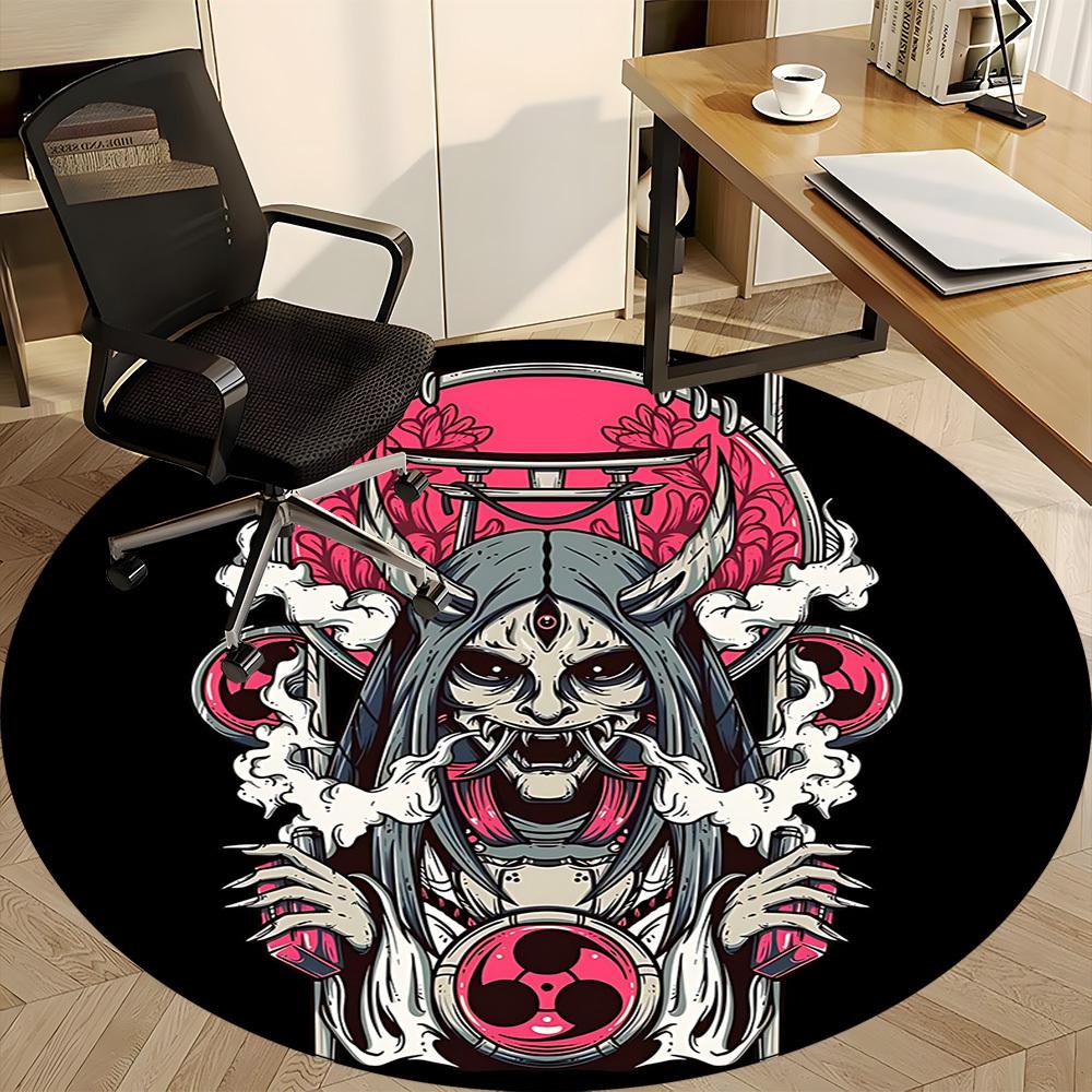1pc Skull Mask Art Office Round Area Rug, Indoor Mat Suitable For Office, Under Office Chairs Bedroom Living Room Home Decor, Room Deco 030
