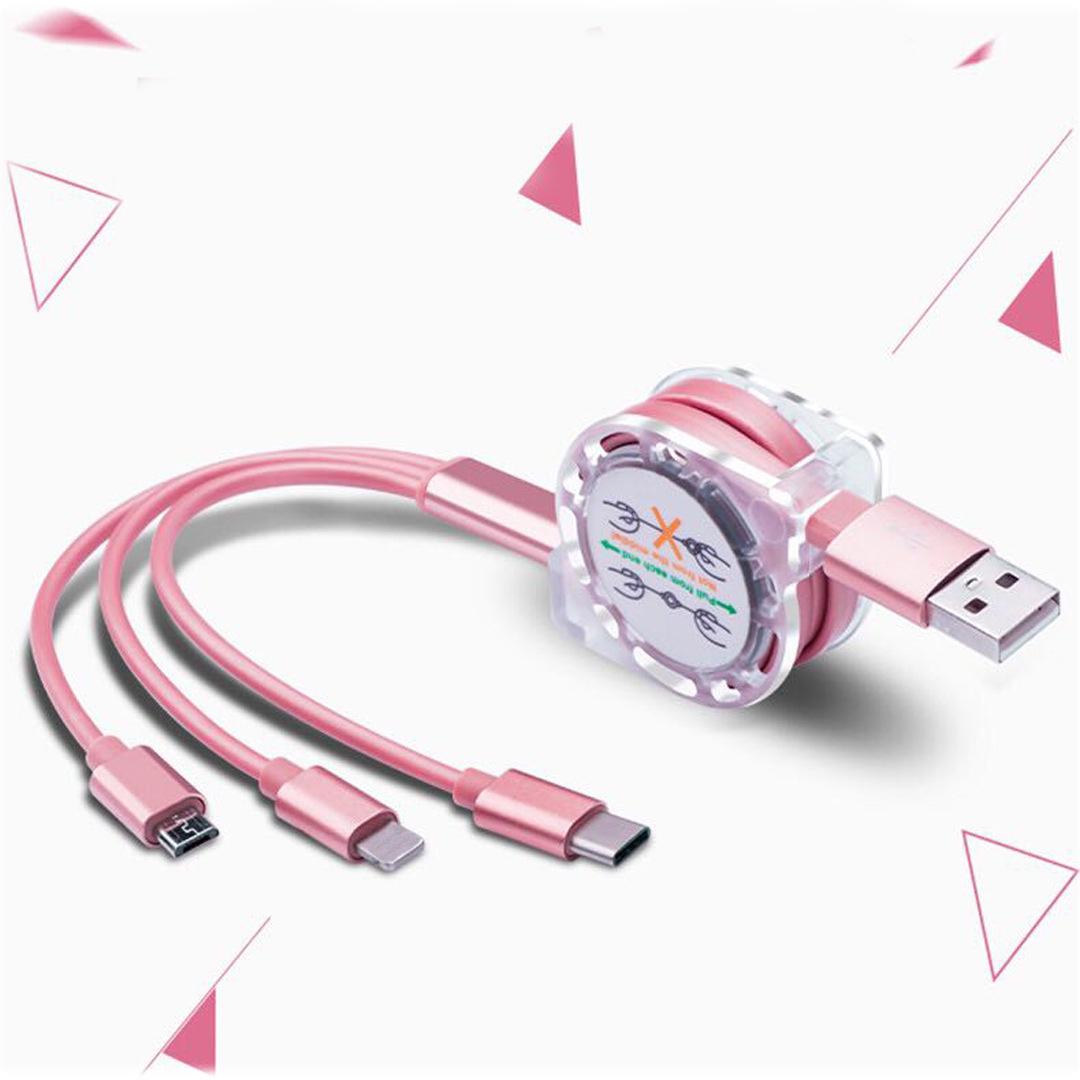 Apple & Huawei Fast Charge Retractable USB-C Cable: 3-in-1 Gift for Car Use No Packaging