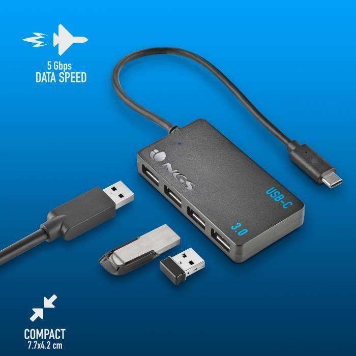 HUB USB-C - NGS - WONDER IHUB4 - 4 Ports USB 3.0 - Transfert À Grande Vitesse - Compact Et Léger