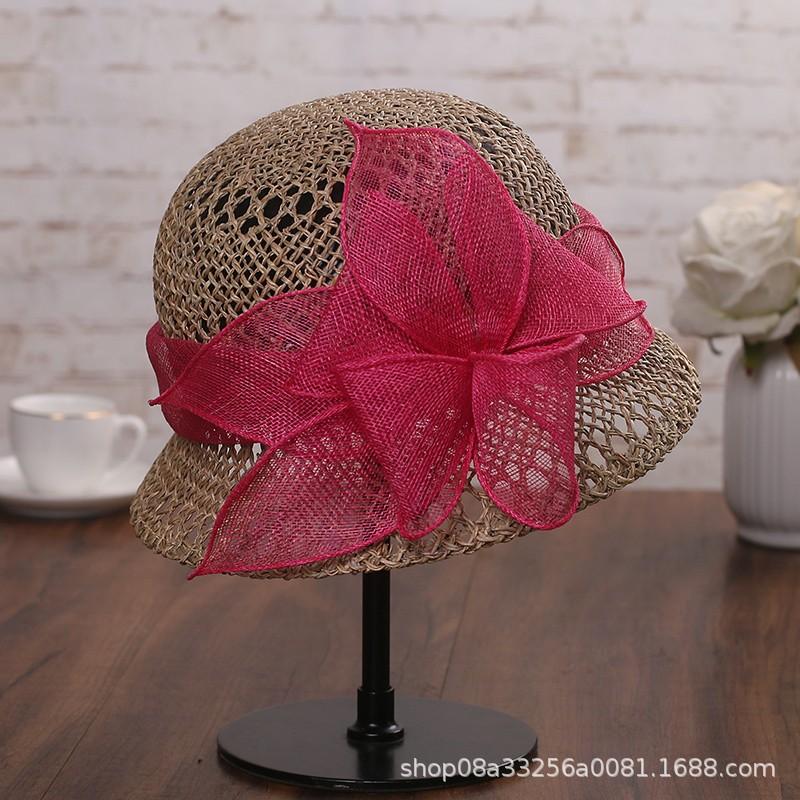 New Summer Vintage Elegant Straw Hat for Women - Lace Flower Decor, Hollow Breathable Sun Bucket Hat