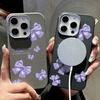 Purple Bowknot Print TPU Leather Texture Slim Magnetic Case For iPhone 16 Pro Max 15 14 Pro 13 12 11 for MagSafe Matte Shockproof Soft Phone Cover