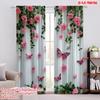 2D Flat Printing 2pcs Party Curtain Butterfly and Pink Rose Versatile Durable Polyester,Without Electricity Family Party