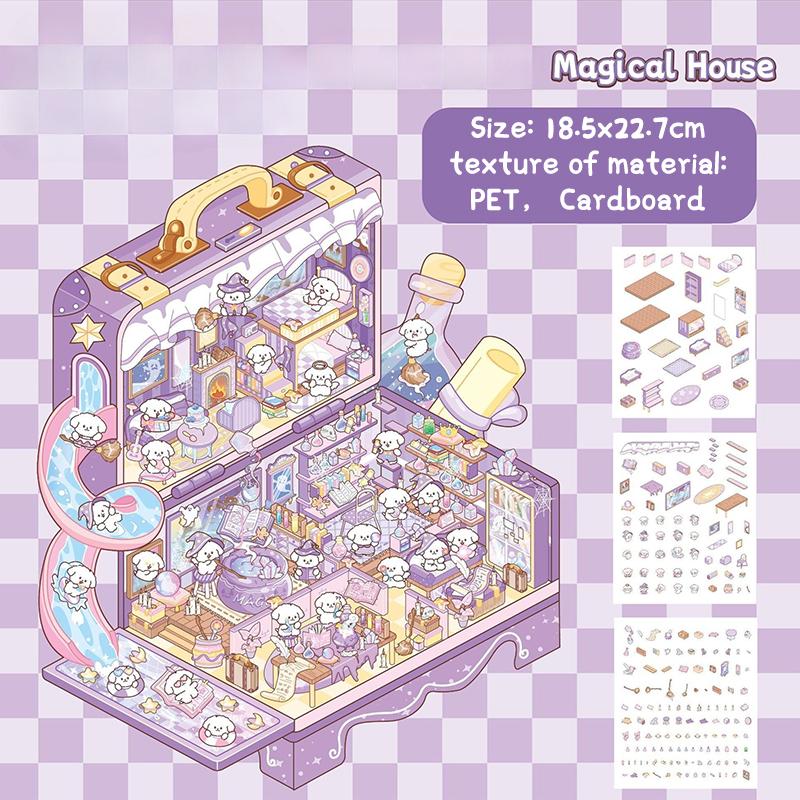 

Милая мультяшная капибара, медведь из масла, сделай сам, миниатюрный ландшафт мира, наклейки, мультяшная карманная сцена с хижиной, 3D наклейки для укладки хижины