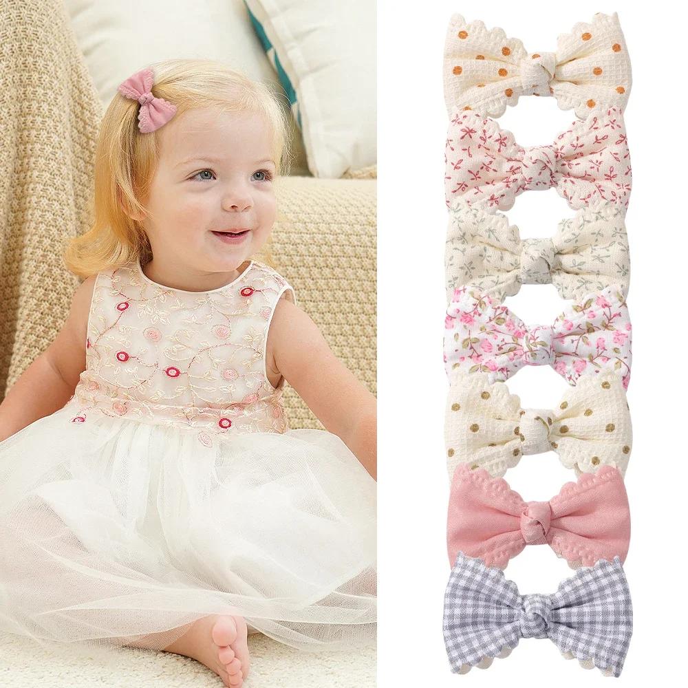 6pcs/set Sweet Floral Print Hair Bow Clips for Baby Girls Fresh Pastoral Cotton Hairpin Barrettes Headwear Hair Accessories