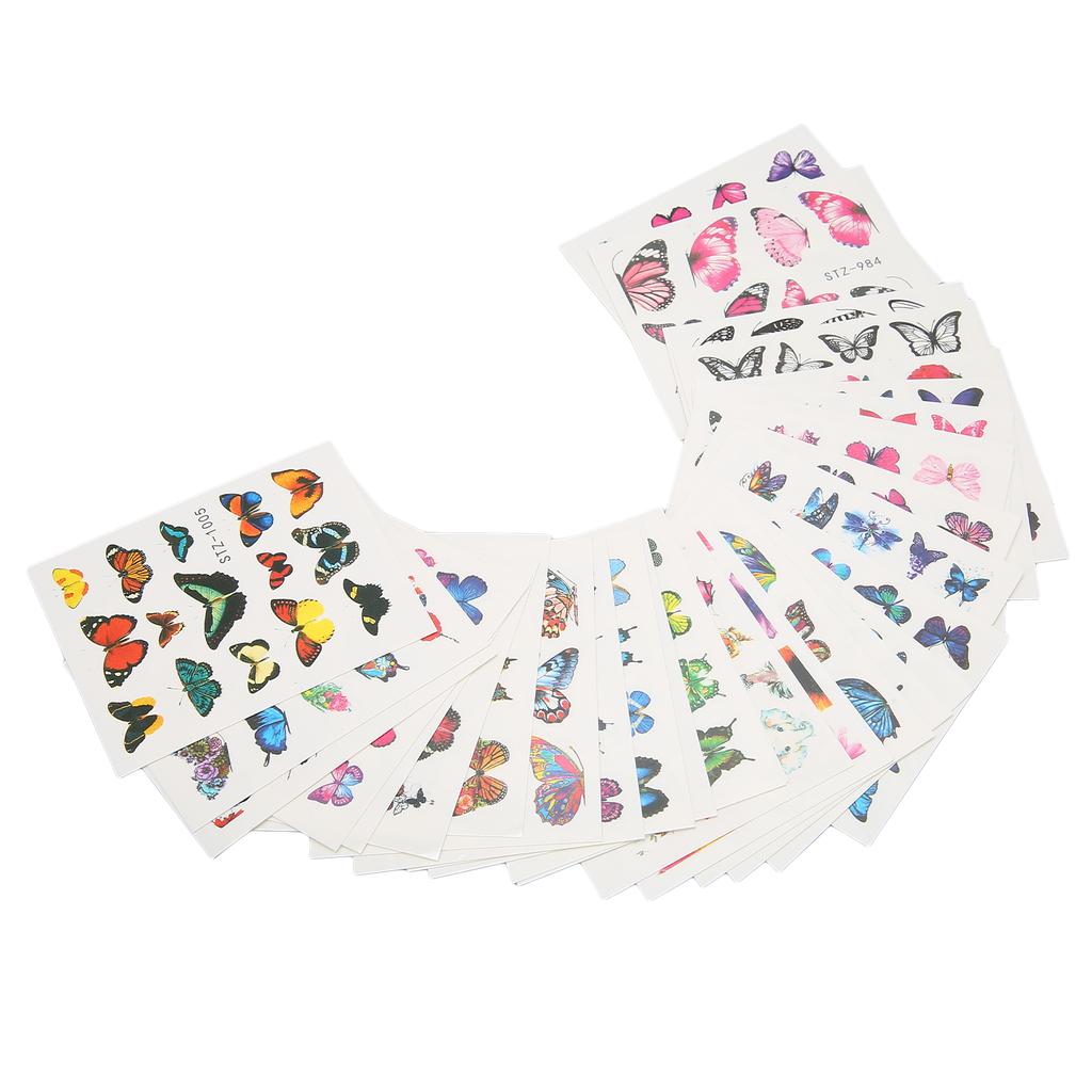 30 Sheets Butterfly Nail Stickers Nail Art Water Transfer Sticker with Butterfly Flower Patterns for DIY Nails