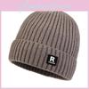 Knitted Hat For Men With Letter R Design Warm Windproof Winter Cap For Casual Style