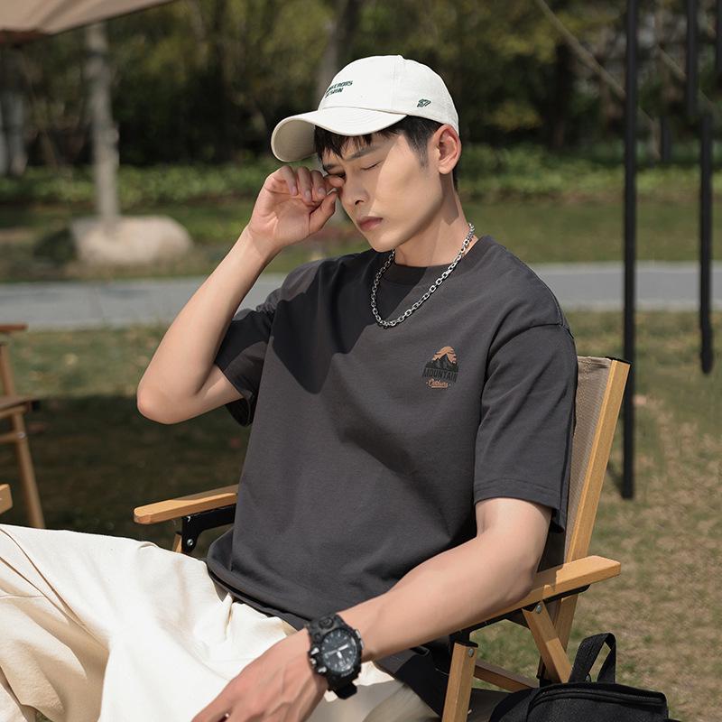 

Мужская футболка с коротким рукавом из плотного хлопка Kunhai Pengyun: 230г Летняя мода с дизайном с пенным принтом M темно-серого