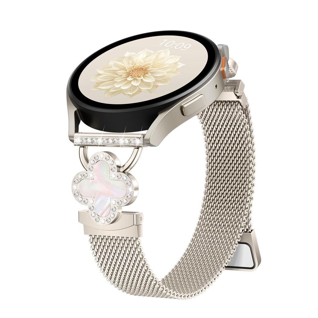 20mm Four-Leaf Clover Rhinestone Milanese Metal Watch Strap