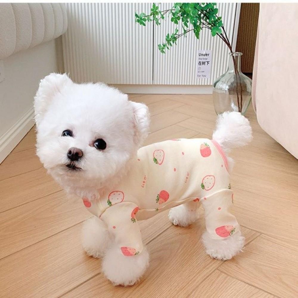 Warm Four-Legged Dog Pajamas Cartoon Printed Dog Home Clothing Pet Casual Wear  Belly Protection