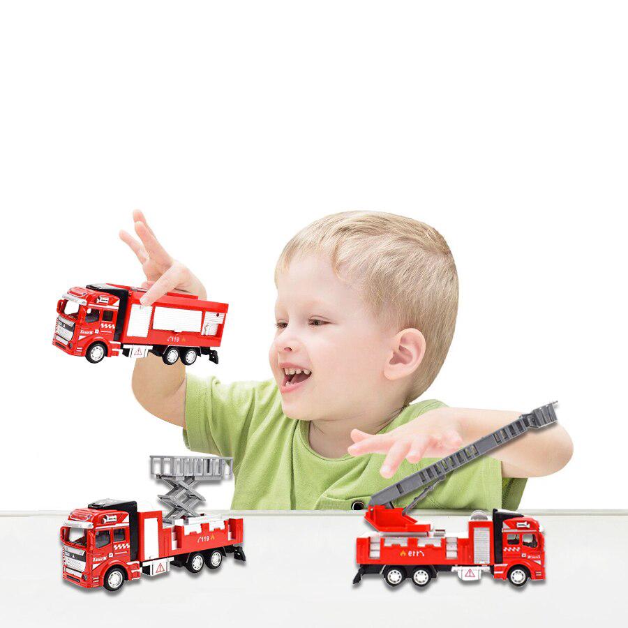 Ids Toy Fire Truck Model Alloy Diecast Inertia Fire Ladder Vehicle Rescue Transport Car Educational Toys for Children Boys Gift