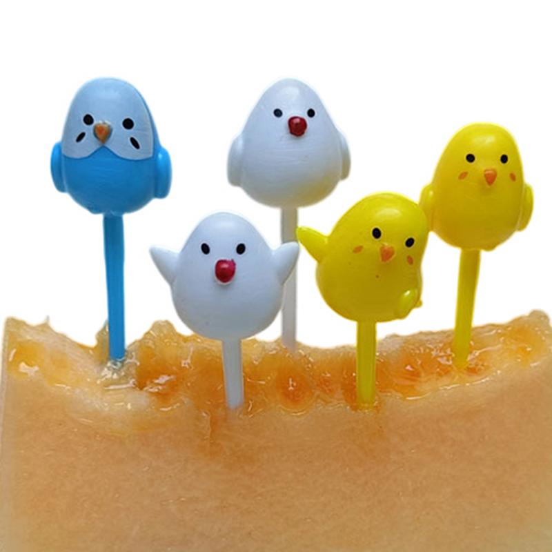 6Pcs/Set Cute Cartoon Chick Fruit Fork Kids Snack Dessert Picks Tookpick