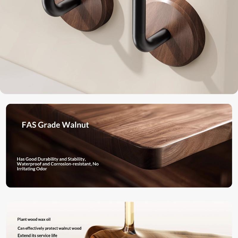 Ganci Murali Autoadesivi in Legno di Noce Robusti Senza Foratura per Bagno Camera da Letto Appendere Cappotti Asciugamani Borse