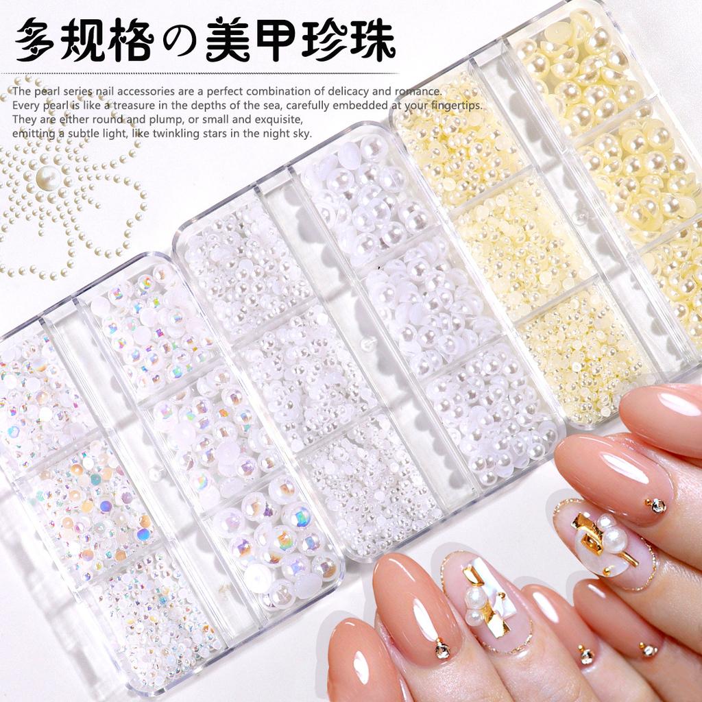 Ins Japanese Flat-Bottom Manicure, Pure White Beige Pearl, Semi-Round, Full-Round Highlight, No Peeling, No Fading, Nail Accessories