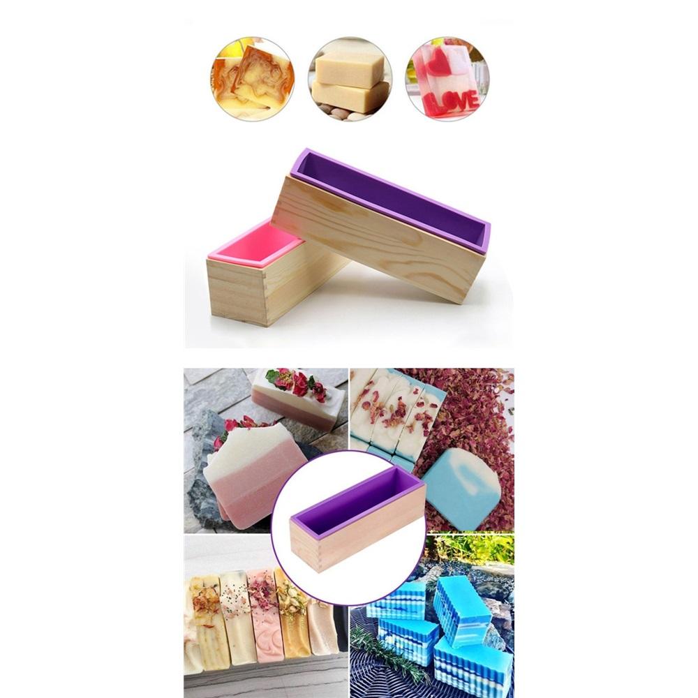 Professional 1200ml Rectangular Soap Mold Kit with Silicone Mould,Wooden Box,Lid & Cutter for DIY Handmade Soap Making,Crafts and Gifts