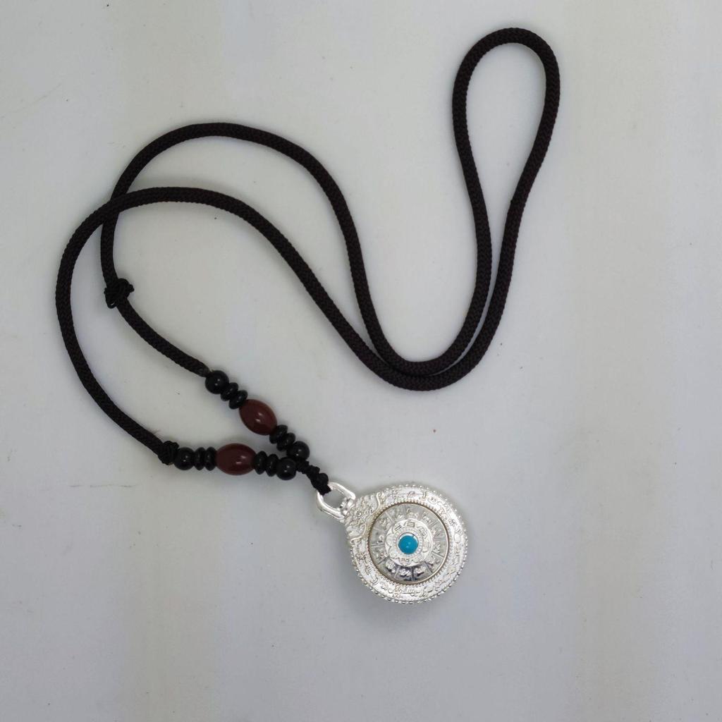 Tibetan Silver Rotating Nine Palaces Eight Trigrams Pendant with Zodiac Keychain Necklace