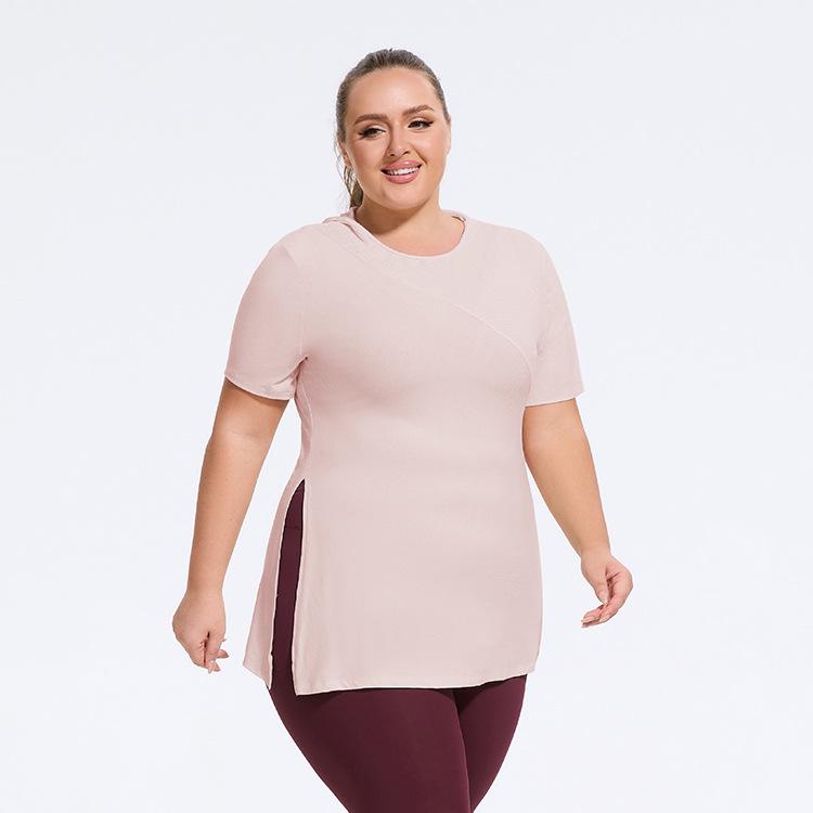 

Женская спортивная футболка большого размера Slim Fit с капюшоном - футболка с коротким рукавом для йоги и бега с боковым разрезом 4XL