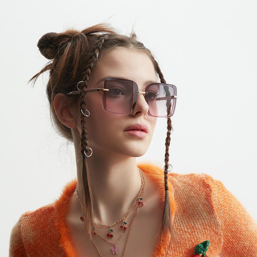 Large Frame Glasses, Square Semi-Metal Round Face, Thin Plain Sunglasses, Women'S Trendy Sunglasses, Men'S