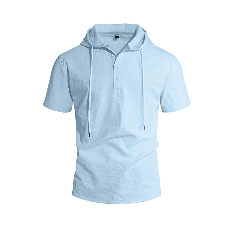 Men's Linen Short Sleeve T-Shirt Beach Casual Hooded Shirt Pure Color Shirt Comfortable Lightweight Breathable Summer Top