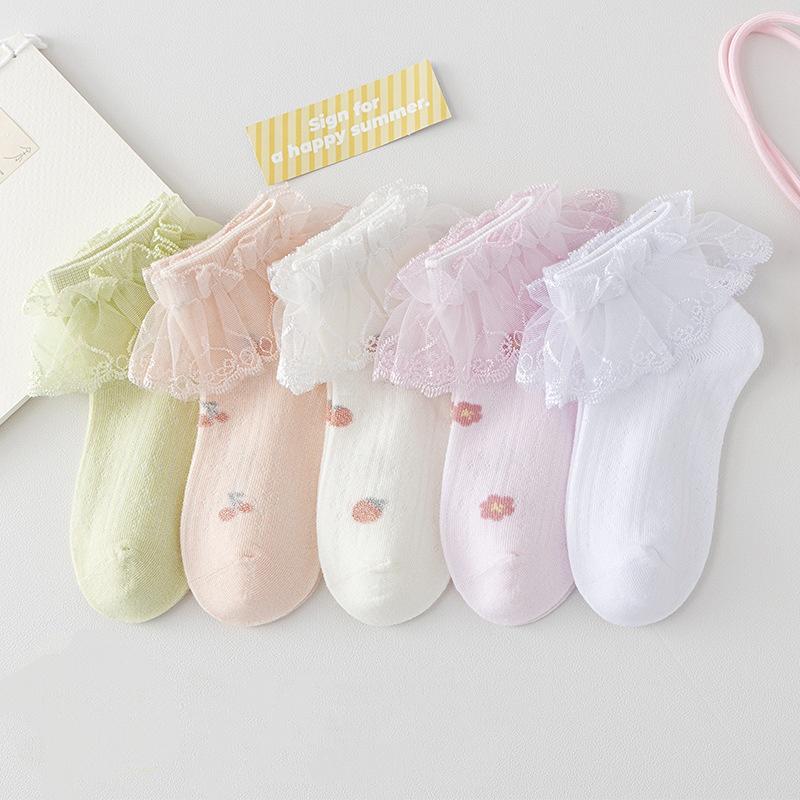 5Pairs/Set Children Cotton Mesh Socks Spring Summer Thin Girls Quality Socks For Baby Sweet Lace Print Princess Teenage Sock New