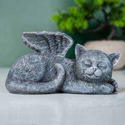 Angel Cat Memorial Stone Statue Sleep Decoration, Suitable for Cats Crossing Zombie Pets Lost Sympathetic Memory Gift Commemorat