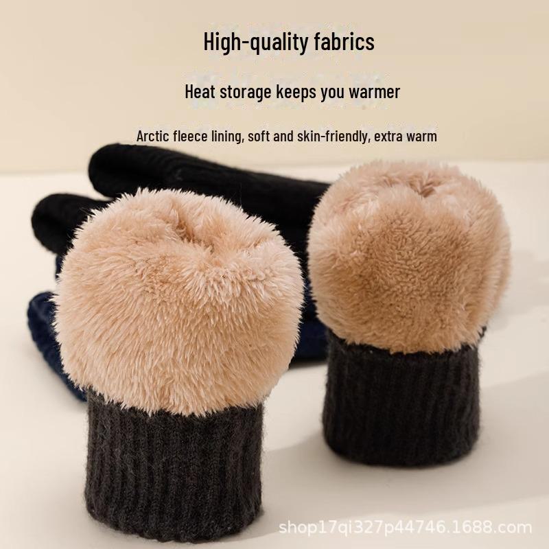 Men's Winter Touchscreen Gloves: Double-Layered, Thick, Warm, Wool-Knit, Plus Velvet, Cold-Proof for Outdoor Cycling.