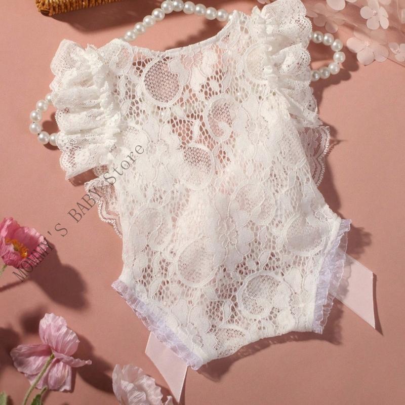 Set Body in Pizzo H3CD per Neonato con Fascia con Fiocco per Prime Foto ed Eventi, Adorabile Vestito per Bambina e Copricapo alla Moda