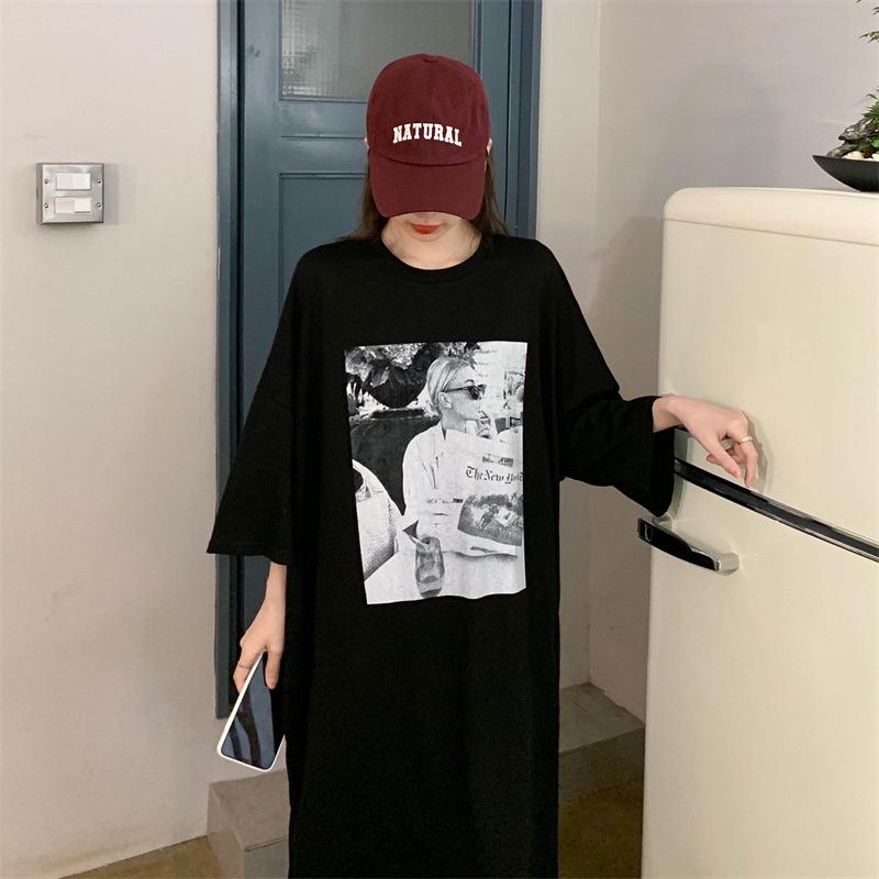 Women's Plus Size Short Sleeve Cotton T-Shirt Dress - Casual, Loose, Knee-Length, Slimming, Summer Wear, Maternity Friendly.