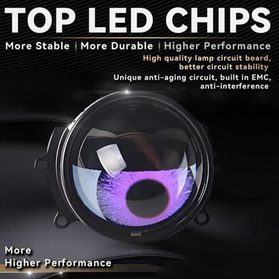 Animated LED Car Headlight 12V Glass Lens Projector Lights 200M Illumination Distance Weatherproof for Auto Modification