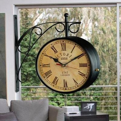 Black Analog Railway Clock, Analog 30cm X 32cm 8 Inches Dia Wall Clock, Analog Wall Clock, Double Sided Clock, Platform Clock, Station Clock