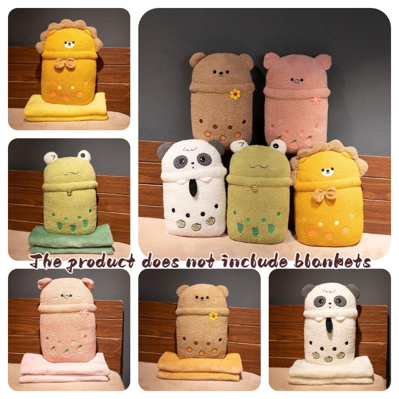 New Cartoon Animal Milk Tea Plush Pillow Blanket Two-in-one Blanket For Warmth And Comfort Perfect For Girls' Sleep Panda Design