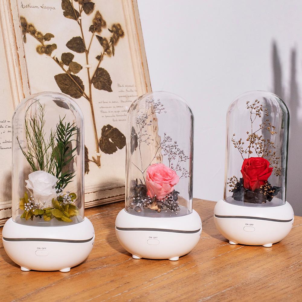 USB Rechargeable Eternal Flower Fragrance Night Light Mute Lava Lamp Mini Essential Oil Desk Lamp Holiday Gift Bedroom Décor