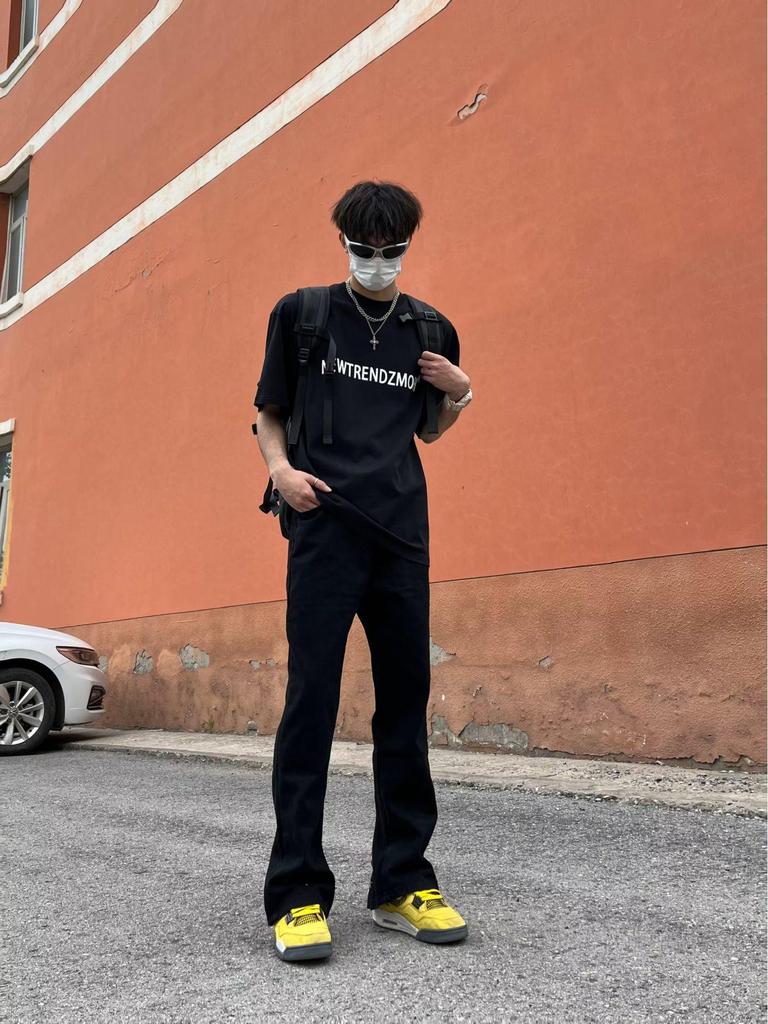 Men's Trendy Retro Black Flared Slim Jeans with Button Split Design