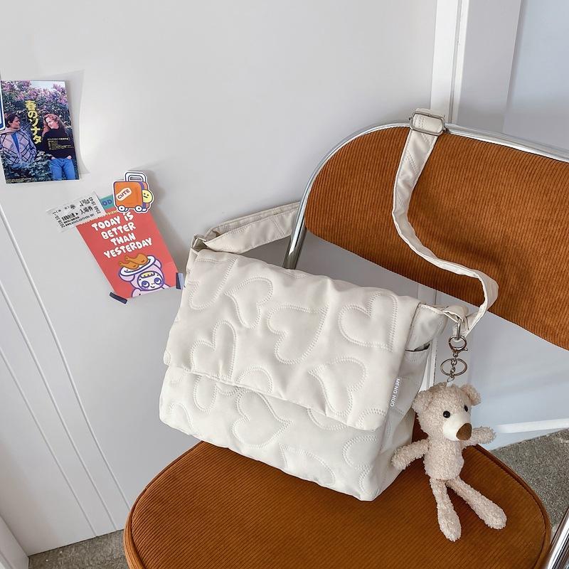 Wind cotton bag, lazy style literary and artistic large-capacity girl student mailman bag, solid color shoulder bag