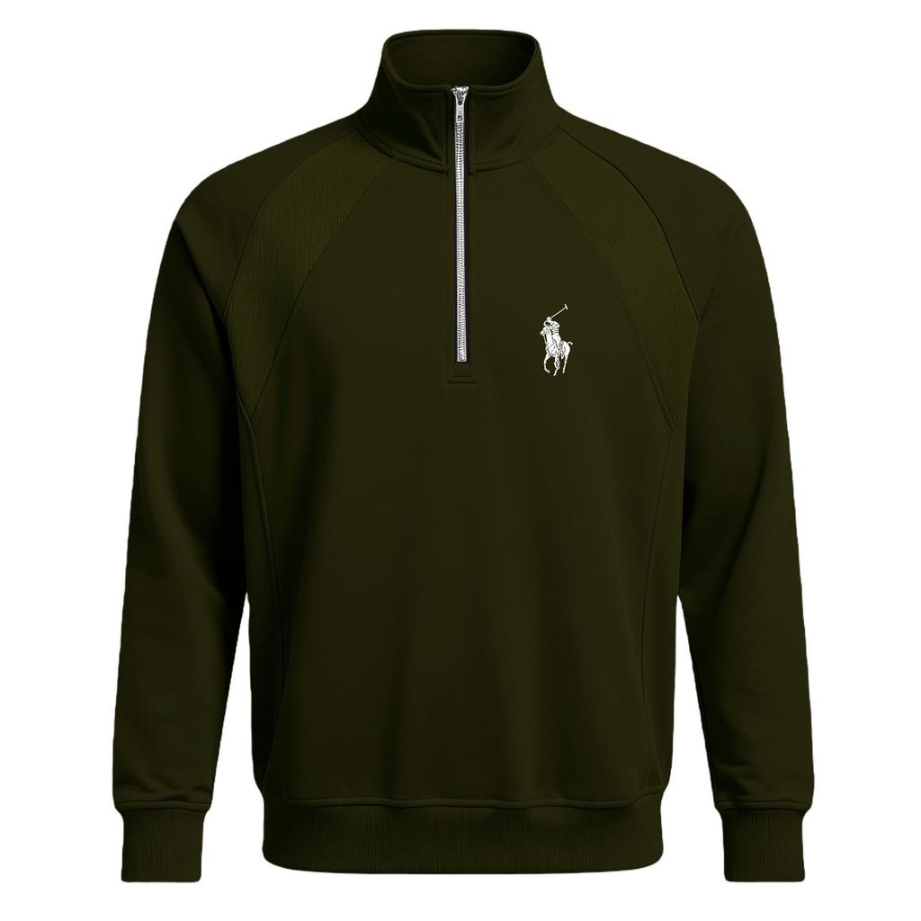 Autumn Men's Versatile Printed POLO Stand Collar Half-Zip Plus Velvet Casual Sports Sweatshirt Jacket