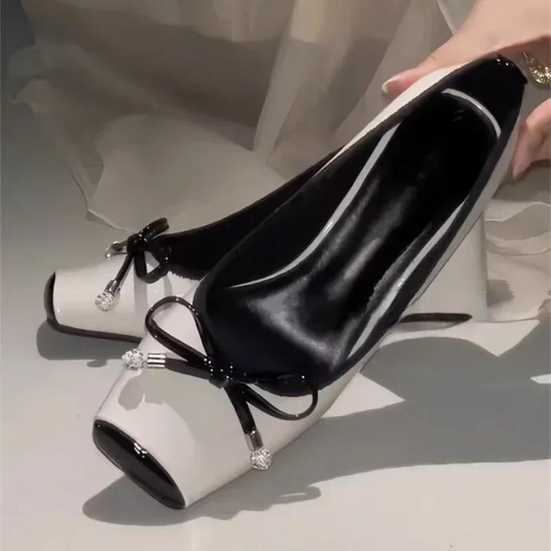 Fashion Square Toe Mary Jane Shoes Women Fashion Casual Chunky Ballet Shoes Shallow Bow Classic Brand High Heels Designer Female Pumps