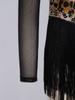 Children’s Latin Dance Competition Dress Leopard Print Fringe Long Sleeve Keyhole Back Mesh Patchwork Sparkling Rhinestone Tassel