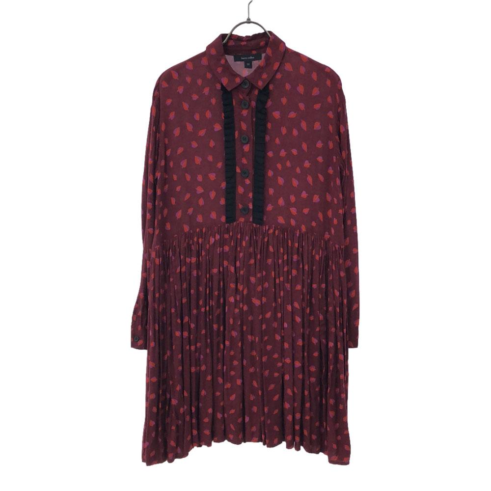Karen Walker Leaf Pattern Long Sleeve Knee-length Dress 2 Red Series Women Used