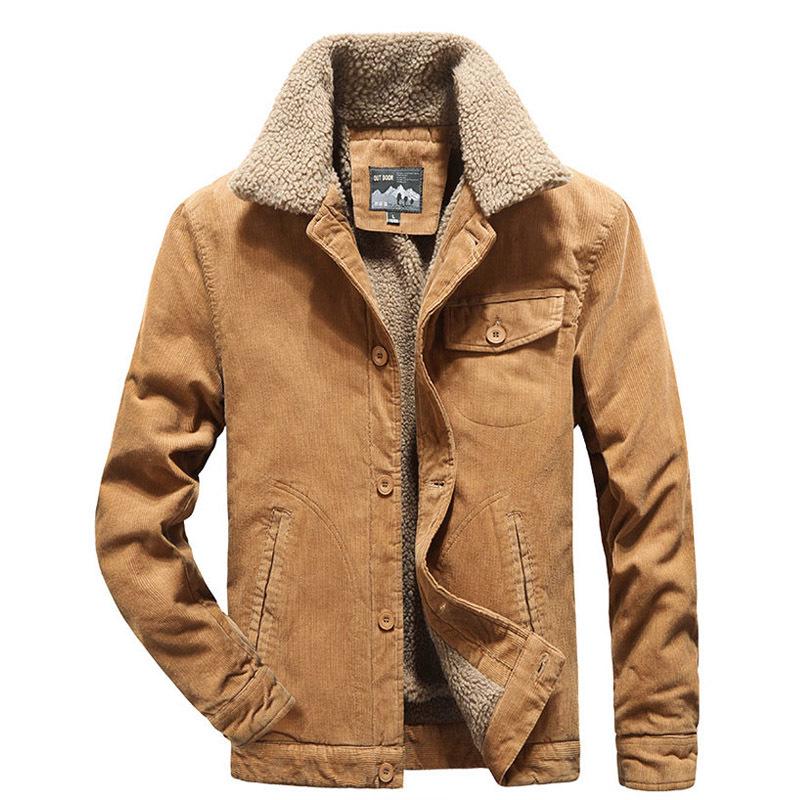 Men s Warm Corduroy Workwear Jacket, Plus Velvet Thickened, Winter Dad s Coat L хаки