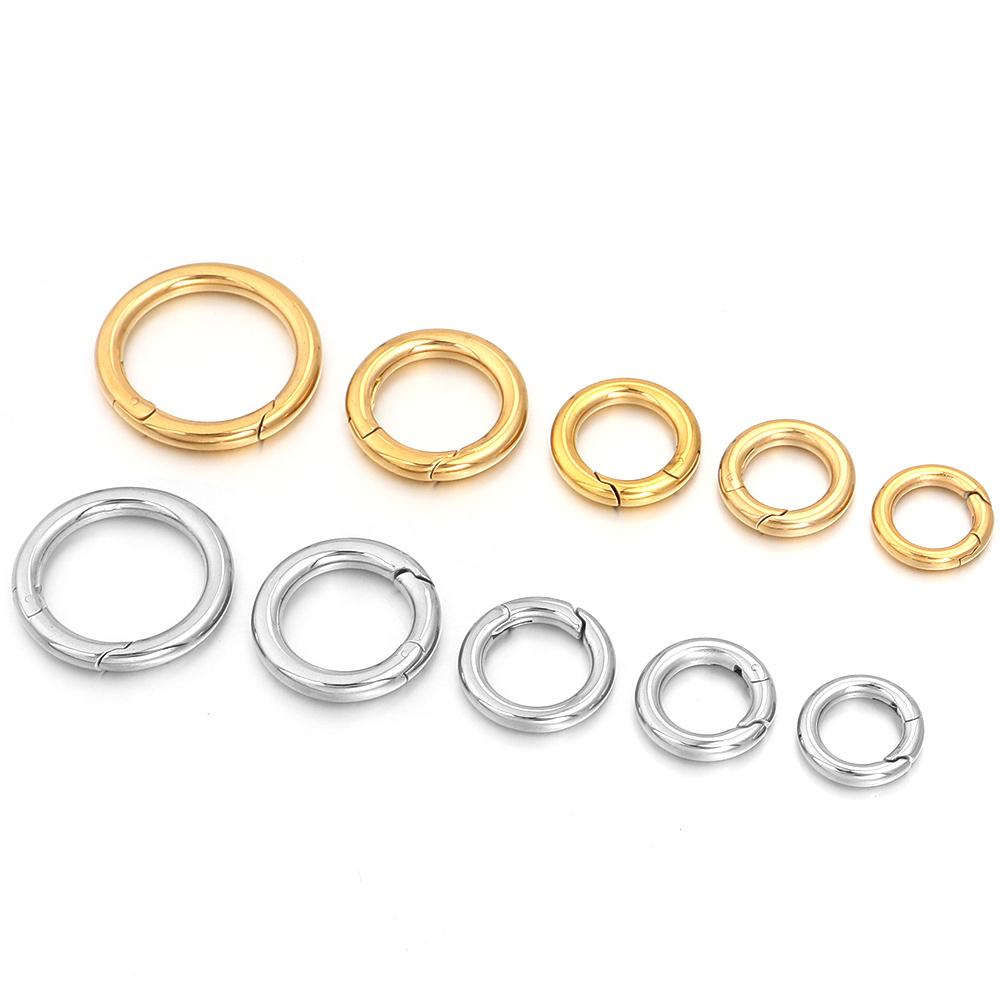 1Pc 16/18/20/24/28mm Stainless Steel O Ring Spring Clasps Round Snap Carabiner Hook Buckle Connector DIY Keychain Jewelry Making