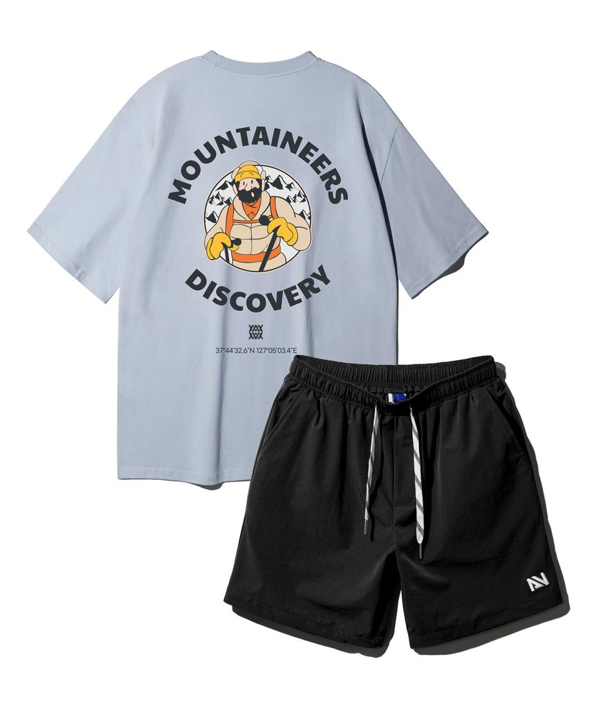 ALVINCLO [Set] Mountain Climber Oversized Short Sleeve T-Shirt And String Detail Woven Shorts Set