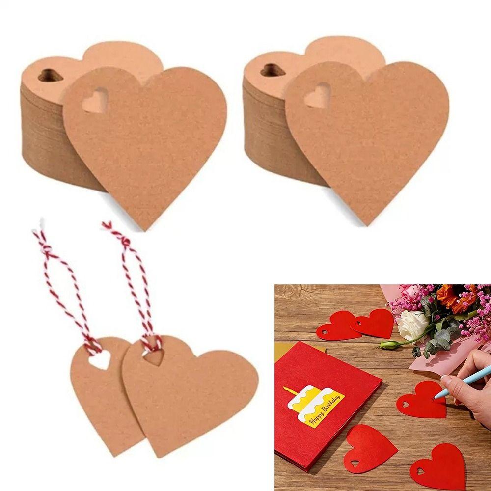 100pcs DIY Valentine's Day Tags Heart Shape Blank Hanging Decoration Heart Shaped Cards Red Pink Paper Gift Labels