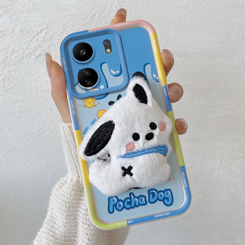 KEYSION Roztomilé 3D kreslené plyšové pouzdro pro Xiaomi POCO C65 s lanyard měkkým silikonovým nárazuvzdorným krytem na telefon pro Redmi 13C 4G 5G