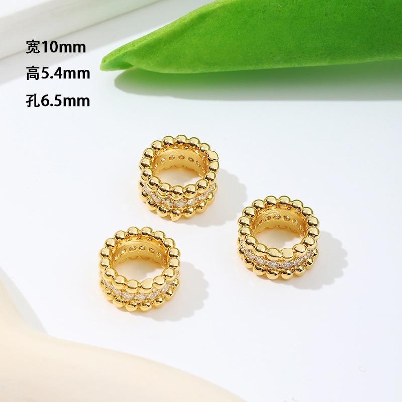 Farbechtheit k Echtgold mikro-eingefasster Zirkon Fassperlen Straße durchbohrt kleine Taille Kristallarmband DIY Perlenabstandshalter mit Perlen C