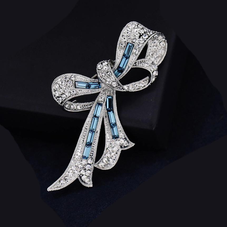 

Брошь-бант, Женская простая и универсальная, Кристальная корсажная брошь, Нишевый дизайнерский брошь серебряный/синий